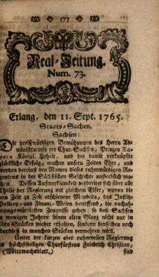 Real-Zeitung aufs Jahr ... das ist Auszug der neuesten Weltgeschichte (Erlanger Real-Zeitung) Mittwoch 11. September 1765