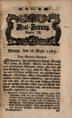 Real-Zeitung aufs Jahr ... das ist Auszug der neuesten Weltgeschichte (Erlanger Real-Zeitung) Samstag 28. September 1765