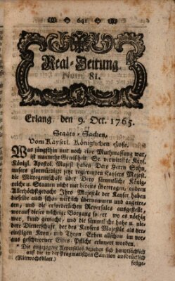 Real-Zeitung aufs Jahr ... das ist Auszug der neuesten Weltgeschichte (Erlanger Real-Zeitung) Mittwoch 9. Oktober 1765