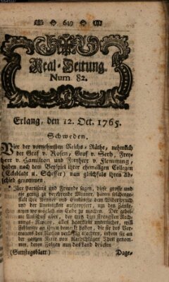 Real-Zeitung aufs Jahr ... das ist Auszug der neuesten Weltgeschichte (Erlanger Real-Zeitung) Samstag 12. Oktober 1765