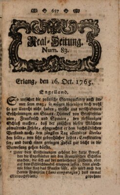 Real-Zeitung aufs Jahr ... das ist Auszug der neuesten Weltgeschichte (Erlanger Real-Zeitung) Mittwoch 16. Oktober 1765