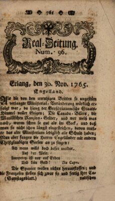 Real-Zeitung aufs Jahr ... das ist Auszug der neuesten Weltgeschichte (Erlanger Real-Zeitung) Samstag 30. November 1765