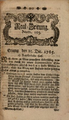 Real-Zeitung aufs Jahr ... das ist Auszug der neuesten Weltgeschichte (Erlanger Real-Zeitung) Mittwoch 25. Dezember 1765