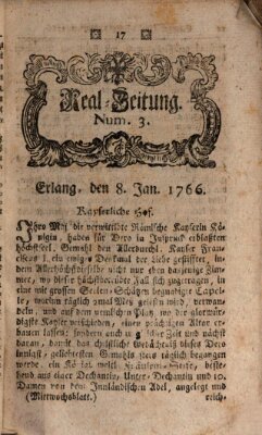 Real-Zeitung aufs Jahr ... das ist Auszug der neuesten Weltgeschichte (Erlanger Real-Zeitung) Mittwoch 8. Januar 1766