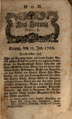 Real-Zeitung aufs Jahr ... das ist Auszug der neuesten Weltgeschichte (Erlanger Real-Zeitung) Mittwoch 15. Januar 1766