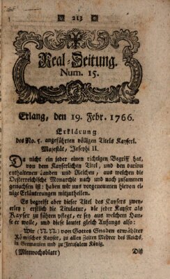 Real-Zeitung aufs Jahr ... das ist Auszug der neuesten Weltgeschichte (Erlanger Real-Zeitung) Mittwoch 19. Februar 1766