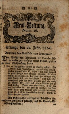 Real-Zeitung aufs Jahr ... das ist Auszug der neuesten Weltgeschichte (Erlanger Real-Zeitung) Samstag 22. Februar 1766