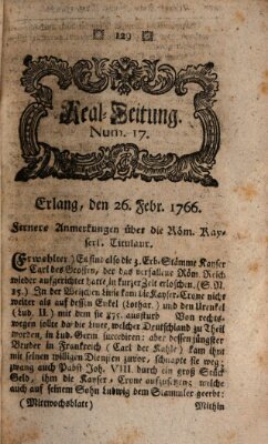 Real-Zeitung aufs Jahr ... das ist Auszug der neuesten Weltgeschichte (Erlanger Real-Zeitung) Mittwoch 26. Februar 1766