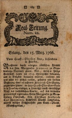 Real-Zeitung aufs Jahr ... das ist Auszug der neuesten Weltgeschichte (Erlanger Real-Zeitung) Samstag 15. März 1766