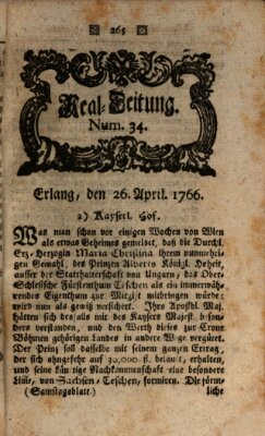 Real-Zeitung aufs Jahr ... das ist Auszug der neuesten Weltgeschichte (Erlanger Real-Zeitung) Samstag 26. April 1766