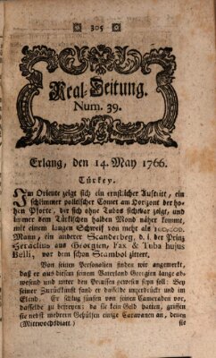 Real-Zeitung aufs Jahr ... das ist Auszug der neuesten Weltgeschichte (Erlanger Real-Zeitung) Mittwoch 14. Mai 1766