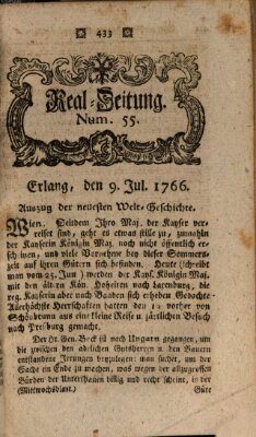 Real-Zeitung aufs Jahr ... das ist Auszug der neuesten Weltgeschichte (Erlanger Real-Zeitung) Mittwoch 9. Juli 1766