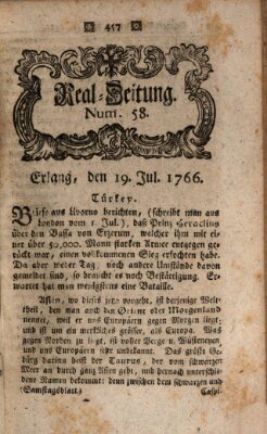 Real-Zeitung aufs Jahr ... das ist Auszug der neuesten Weltgeschichte (Erlanger Real-Zeitung) Samstag 19. Juli 1766