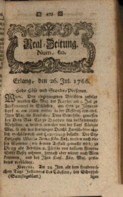 Real-Zeitung aufs Jahr ... das ist Auszug der neuesten Weltgeschichte (Erlanger Real-Zeitung) Samstag 26. Juli 1766