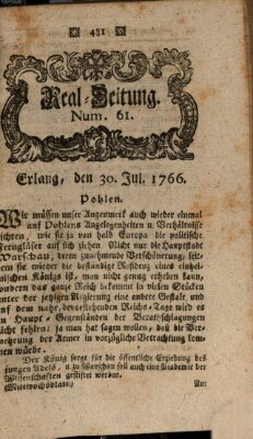 Real-Zeitung aufs Jahr ... das ist Auszug der neuesten Weltgeschichte (Erlanger Real-Zeitung) Mittwoch 30. Juli 1766