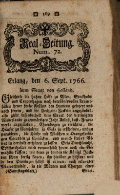 Real-Zeitung aufs Jahr ... das ist Auszug der neuesten Weltgeschichte (Erlanger Real-Zeitung) Samstag 6. September 1766