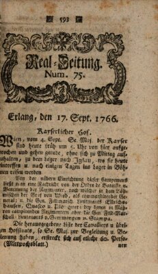 Real-Zeitung aufs Jahr ... das ist Auszug der neuesten Weltgeschichte (Erlanger Real-Zeitung) Mittwoch 17. September 1766