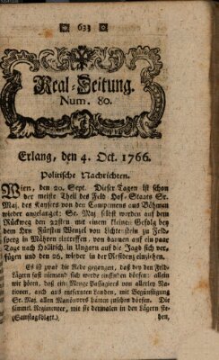 Real-Zeitung aufs Jahr ... das ist Auszug der neuesten Weltgeschichte (Erlanger Real-Zeitung) Samstag 4. Oktober 1766