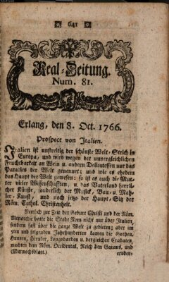 Real-Zeitung aufs Jahr ... das ist Auszug der neuesten Weltgeschichte (Erlanger Real-Zeitung) Mittwoch 8. Oktober 1766