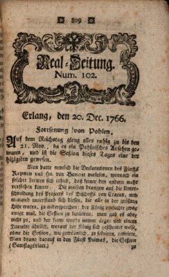 Real-Zeitung aufs Jahr ... das ist Auszug der neuesten Weltgeschichte (Erlanger Real-Zeitung) Samstag 20. Dezember 1766