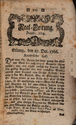 Real-Zeitung aufs Jahr ... das ist Auszug der neuesten Weltgeschichte (Erlanger Real-Zeitung) Samstag 27. Dezember 1766