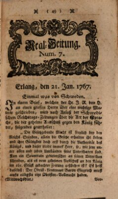 Real-Zeitung aufs Jahr ... das ist Auszug der neuesten Weltgeschichte (Erlanger Real-Zeitung) Mittwoch 21. Januar 1767