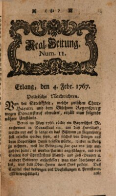 Real-Zeitung aufs Jahr ... das ist Auszug der neuesten Weltgeschichte (Erlanger Real-Zeitung) Mittwoch 4. Februar 1767