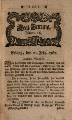 Real-Zeitung aufs Jahr ... das ist Auszug der neuesten Weltgeschichte (Erlanger Real-Zeitung) Samstag 21. Februar 1767