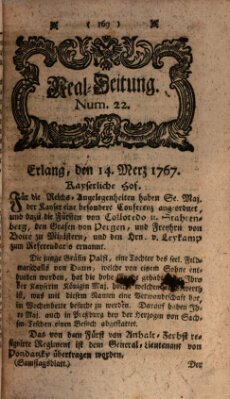 Real-Zeitung aufs Jahr ... das ist Auszug der neuesten Weltgeschichte (Erlanger Real-Zeitung) Samstag 14. März 1767