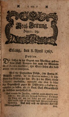 Real-Zeitung aufs Jahr ... das ist Auszug der neuesten Weltgeschichte (Erlanger Real-Zeitung) Mittwoch 8. April 1767