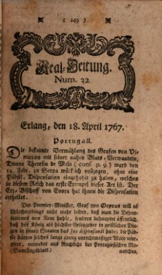 Real-Zeitung aufs Jahr ... das ist Auszug der neuesten Weltgeschichte (Erlanger Real-Zeitung) Samstag 18. April 1767