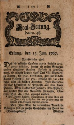 Real-Zeitung aufs Jahr ... das ist Auszug der neuesten Weltgeschichte (Erlanger Real-Zeitung) Samstag 13. Juni 1767