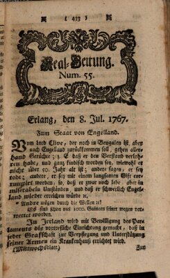 Real-Zeitung aufs Jahr ... das ist Auszug der neuesten Weltgeschichte (Erlanger Real-Zeitung) Mittwoch 8. Juli 1767