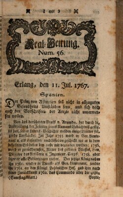 Real-Zeitung aufs Jahr ... das ist Auszug der neuesten Weltgeschichte (Erlanger Real-Zeitung) Samstag 11. Juli 1767