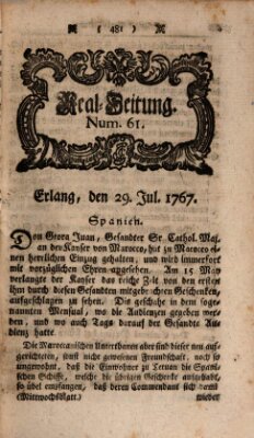 Real-Zeitung aufs Jahr ... das ist Auszug der neuesten Weltgeschichte (Erlanger Real-Zeitung) Mittwoch 29. Juli 1767