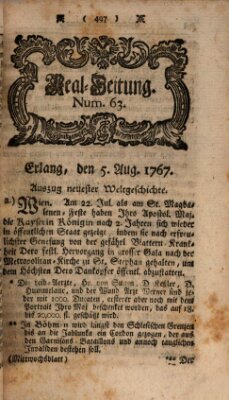 Real-Zeitung aufs Jahr ... das ist Auszug der neuesten Weltgeschichte (Erlanger Real-Zeitung) Mittwoch 5. August 1767