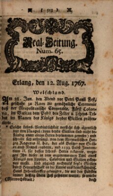 Real-Zeitung aufs Jahr ... das ist Auszug der neuesten Weltgeschichte (Erlanger Real-Zeitung) Mittwoch 12. August 1767