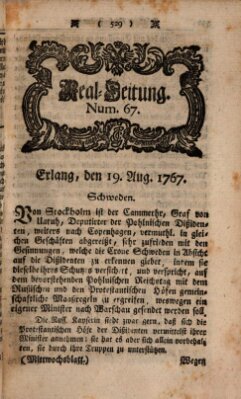 Real-Zeitung aufs Jahr ... das ist Auszug der neuesten Weltgeschichte (Erlanger Real-Zeitung) Mittwoch 19. August 1767