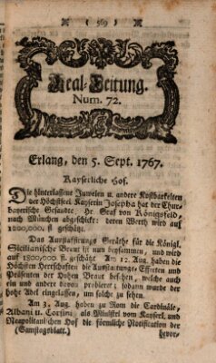 Real-Zeitung aufs Jahr ... das ist Auszug der neuesten Weltgeschichte (Erlanger Real-Zeitung) Samstag 5. September 1767