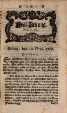 Real-Zeitung aufs Jahr ... das ist Auszug der neuesten Weltgeschichte (Erlanger Real-Zeitung) Samstag 12. September 1767