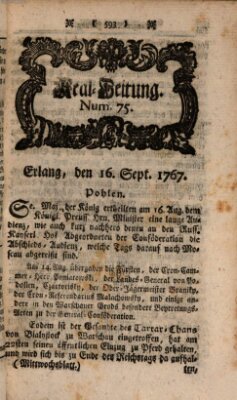 Real-Zeitung aufs Jahr ... das ist Auszug der neuesten Weltgeschichte (Erlanger Real-Zeitung) Mittwoch 16. September 1767