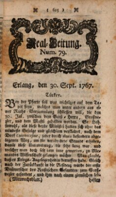 Real-Zeitung aufs Jahr ... das ist Auszug der neuesten Weltgeschichte (Erlanger Real-Zeitung) Mittwoch 30. September 1767