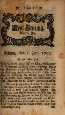 Real-Zeitung aufs Jahr ... das ist Auszug der neuesten Weltgeschichte (Erlanger Real-Zeitung) Samstag 3. Oktober 1767