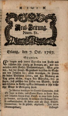 Real-Zeitung aufs Jahr ... das ist Auszug der neuesten Weltgeschichte (Erlanger Real-Zeitung) Mittwoch 7. Oktober 1767