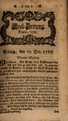 Real-Zeitung aufs Jahr ... das ist Auszug der neuesten Weltgeschichte (Erlanger Real-Zeitung) Samstag 12. Dezember 1767