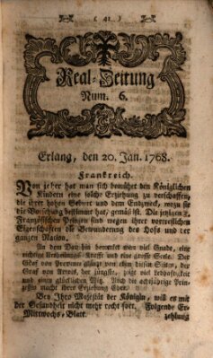 Real-Zeitung aufs Jahr ... das ist Auszug der neuesten Weltgeschichte (Erlanger Real-Zeitung) Mittwoch 20. Januar 1768