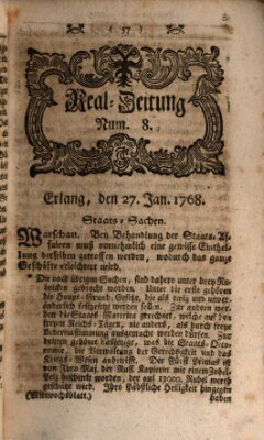 Real-Zeitung aufs Jahr ... das ist Auszug der neuesten Weltgeschichte (Erlanger Real-Zeitung) Mittwoch 27. Januar 1768