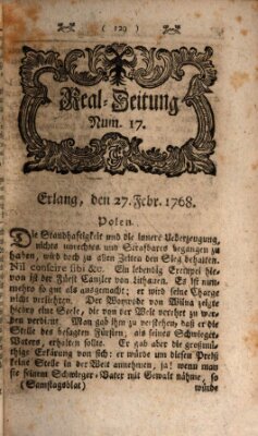 Real-Zeitung aufs Jahr ... das ist Auszug der neuesten Weltgeschichte (Erlanger Real-Zeitung) Samstag 27. Februar 1768