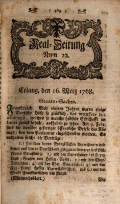 Real-Zeitung aufs Jahr ... das ist Auszug der neuesten Weltgeschichte (Erlanger Real-Zeitung) Mittwoch 16. März 1768