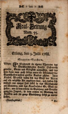 Real-Zeitung aufs Jahr ... das ist Auszug der neuesten Weltgeschichte (Erlanger Real-Zeitung) Samstag 9. Juli 1768